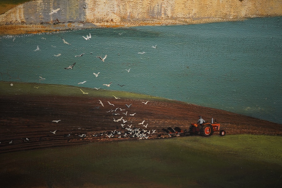 Anthony Fleming (1936–) Wapping Group - son of Rowland Hilder, Beachy Head and The Seven Sisters, signed, oil on canvas, unframed, 51 x 74cm